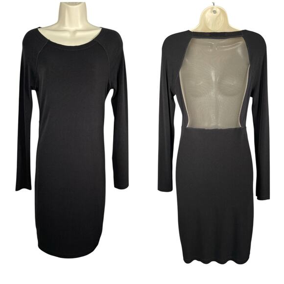 Alice + Olivia Dress Size Medium Black Long Sleeve Bodycon Sheer Mesh Back - Picture 1 of 9